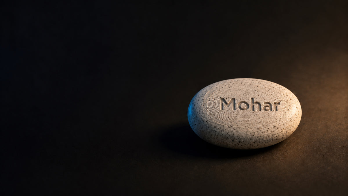 The Mohar on deep forest green, rimmed with warm light