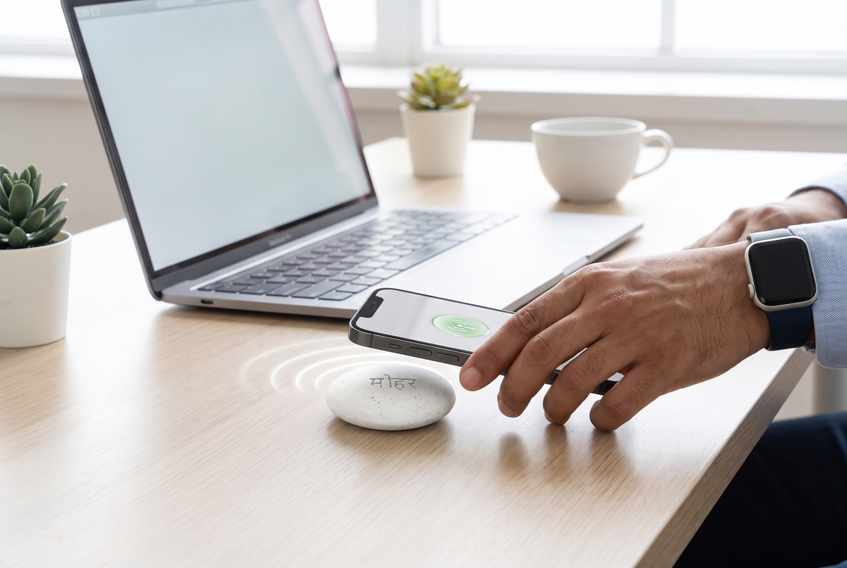 Mohar lives outside your phone. On your desk.